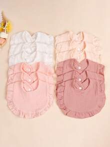 3/4pcs Baby Solid Color Bibs With Ruffle Trim, Soft Lace Edge Drool Bibs - Multicolor - View 1