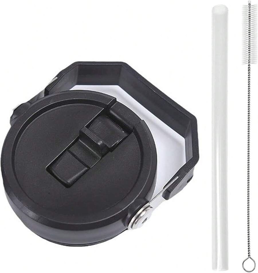 Replacement Flip Straw Lid For  IceFlow, Fits 20oz & 30oz Tumblers With Cleaning Brush, Rose Red - 黑色 - 查看 1