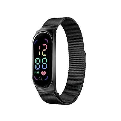 1 chiếc đồng hồ kỹ thuật số màn hình LED từ tính với kim chỉ hình bầu dục, đồng hồ thể thao kỹ thuật số với dây đeo lưới bằng thép không gỉ.