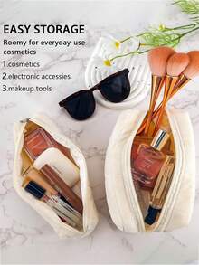 1/4pcs Plush Plaid Cosmetic Bag, Large Zipper Travel Toiletry Pouch, Multifunctional Storage Bag, Suitable For Home Organization, Outdoor Travel, Business Trip (1/4pcs Optional), Also Applicable To Vacation, Beach, Bathroom, Bedroom, Large Capacity - Multicolor - View 11