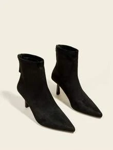 Giày bốt cổ ngắn nữ màu đen da lộn, cao gót 7cm, ôm sát, thoải mái và thời trang, mũi nhọn, dành cho mùa thu/đông. - màu đen - Xem 4