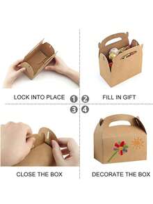 10个/1个棕色牛皮纸尖顶盒 - 适用于儿童生日派对、婚礼、婴儿派对，尺寸为6.2 x 3.5 x 3.5英寸，婚礼和生日用品，家居和派对装饰