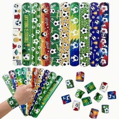 12pcs Football Cheering Slap Bracelets, Fun Football Game Bracelets For Fans To Cheer On The Field, 12 Styles Football Match Series Clapping Rings Bracelets, Birthday Gift, Football Party, Holiday Party Accessories, Holiday Party Gifts