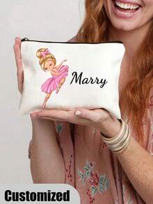 Borsetta cosmetica personalizzata con nome di ballerina - Organizer per trucco personalizzato con cerniera, pochette leggera in poliestere per viaggi e regali di matrimonio