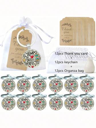 Set de 36 llaveros con bendición religiosa española, incluye tarjeta de oración bilingüe (inglés y español) - Colgante de campana de metal, tarjeta y bolsa de organza, adecuado para bautizo, favor de boda, primera comunión, Navidad, Pascua - Suministros para fiestas católicas y regalos basados en la fe, mayorista para Ramadán/Eid Al-Fitr