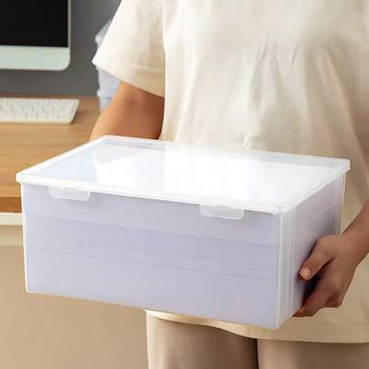 1pc/2pcs Transparent Plastic Storage Box, A4 Paper & Document Organizer, Buckle Sealed Design, Dust-Proof, Essential For Office & Home Organization