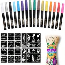 Temporary Tattoo Markers For Skin 16 Body Markers + 77 Assorted Color Large Tattoo Stencils For And Adults Flexible Brush Tip Bright Colors Skin * Cosmetic Grade. - ASSORTED - View 1