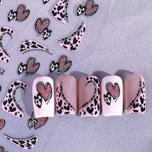 2 Sheets 3D Valentine's Day Sweet Romantic Heart & Floral Nail Art Stickers - Pink Glitter Hearts, Leopard - Print Hearts, Delicate Rose, Snowflakes & Heart - Themed Patterns Design Nail Art Decals For Women DIY Nail Decoration - Pink - View 8