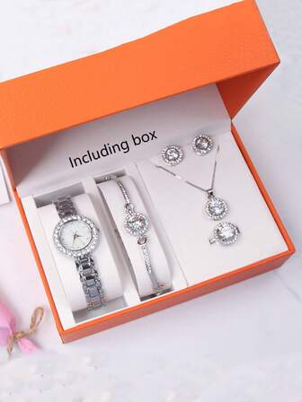 Set de 6 relojes de mujer, relojes de cuarzo de lujo con rhinestones (con caja)
