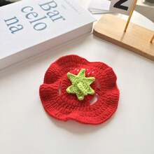 1pc Handmade Pet Knitted Hat, Cute Dress-Up Hat, Party Decoration, Strawberry Hat, Cat Supplies, Dog Headband, Suitable For Photos