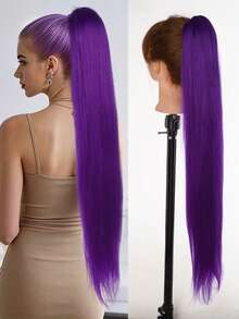 Claw Clip Ponytail Extension Hair Purple 32 Inch Long Straight Heat-Resistant Fiber Synthetic Hair Patch, Suitable For Daily Use By Women And Girls At Parties - Purple - View 2