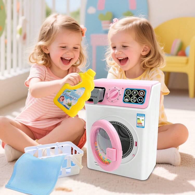 Kids Washing Machine Toy Set Pretend Play Household Toy Set - 粉色 - 查看 8