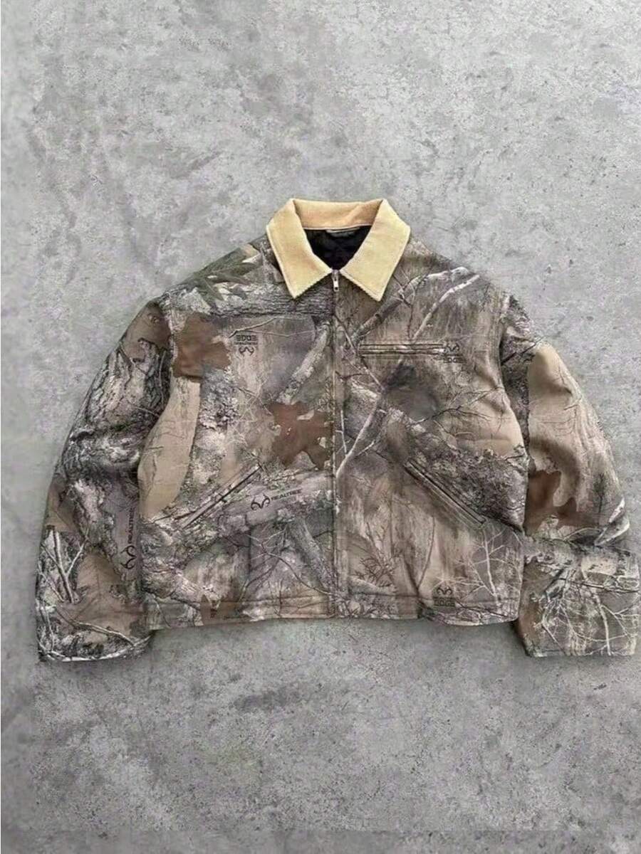 Men's Streetwear Camo Print Jacket Lapel Collar Zippered Casual Tactical Outerwear - 1 - 查看 1