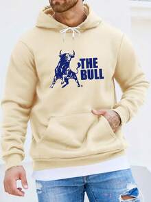 Sudadera con Capucha Casual para Hombre con Patrón de Toro - Tejido de Punto% Poliéster, Diseño de Ajuste Regular, Ligeramente Elástica, Color Sólido con Gráfico Audaz, Estilo Pullover - Ropa Casual - Negro - Ver 8