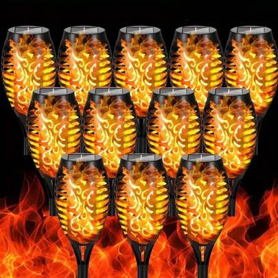 1/4/8/12pcs Solar Torch Lights, Outdoor Lighting, Realistic Flickering Flame Effect, Waterproof LED Lights, Suitable For Yard, Patio, Lawn, Landscape, Halloween, Christmas Party Decor, Solar Outdoor Lights, Solar Torch Lights With Flickering Flame, Solar Outdoor Lights, Garden Solar Outdoor Lights