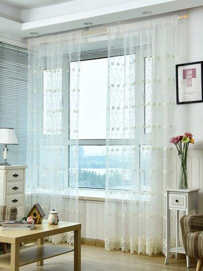 1pc Modern Farmhouse Embroidered Sheer Curtain, Suitable For Balcony, Living Room, Bedroom