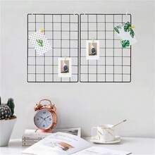 Wall Mounted Grid Rack, For Wire Wall Grid Panel, DIY Photo Storage & Display, Suitable For Room Storage, Photo Wall Display, Living Room & Office Decor [Comes With 2 Random Color Wall Hooks/Clips]