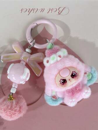 1 pieza Lindo llavero de peluche de dibujos animados, colgante adorable, accesorio de joyería dulce, regalo de cumpleaños, llavero unisex, llavero con forma de corazón de orejas grandes, encantador accesorio de bolso de dibujos animados