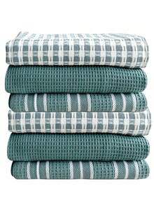 3pcs Soft Absorbent Kitchen Towels - Large Waffle Weave Dish Cloths, Solid Green, Plaid And Striped Patterns, Easy To Clean And Dry - Great For Cooking, Baking And Tea Time - Multicolor - View 21
