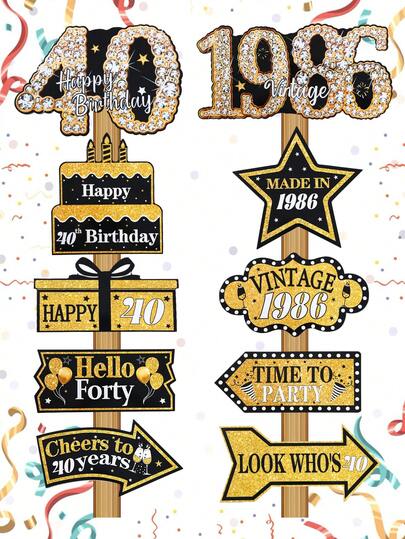 10 Stücke Schwarze Goldene 40. Geburtstags Party Papier Schilder, Vintage 40. Geburtstags Party Schilder von 1986, Schwarz Goldene 40. Geburtstags Party Hintergrund Dekoration, Schwarz Goldene 40. Geburtstags Garten Schild Dekorationen und Zubehör, für Innen- & Außen Geburtstags Party Dekoration, Schwarz Goldenes Frohes Geburtstag Rasen Schild mit Stäben, 40 Jahre Geburtstags Außen Rasen Dekoration für Geburtstagsfeierlichkeiten 1986, 40. Geburtstags Party Dekoration, Geburtstags Geschenke Party Favors