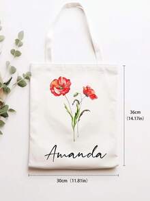 Túi tote vải canvas in hoa và tên tùy chỉnh, túi xách họa tiết thực vật cá nhân hóa, lựa chọn thời trang hàng ngày, phụ kiện độc đáo có thể tùy chỉnh, quà tặng sành điệu, thể hiện phong cách cá nhân. - Nhiều màu - Xem 13