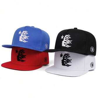 1pc Multi-Color Flame Portrait Snapback Cap, Unisex Flat Brim Hat For Streetwear Enthusiasts & Casual Wear