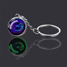 1pc Constellation Luminous Keychain Fashion Double Side Cabochon Glass Ball Keychain Zodiac Signs Keyring Key Holder Jewelry - Silver - View 10
