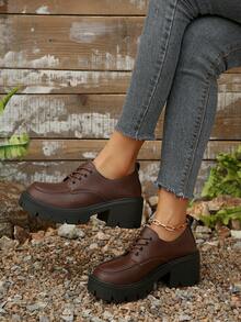 Giày Oxford buộc dây màu nâu cổ điển Foot Flair dành cho nữ, giày lười đế cao gót mũi tròn kiểu Anh cổ điển, giày Mary Jane thời trang cho mùa xuân/thu. - màu nâu - Xem 4