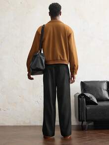 男士阔腿直筒工装裤 - 日常基本款，休闲宽松版型，多口袋设计，四季皆宜 Old Money 品牌 - 黑色 - 查看 6