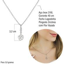 Rose Flower Necklace And Earring Set With Cubic Zirconia - Women's Stainless Steel - Bạc - Xem 4