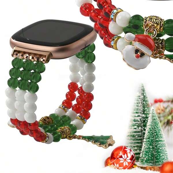 1 pezzo Braccialetto con perline a tema natalizio colorato + 1 pezzo Cinturino di ricambio decorativo natalizio, compatibile con Apple Watch 38-49mm, Ultra SE Serie 10/9/8/7/6/5/4/3/2/1 (solo cinturino)