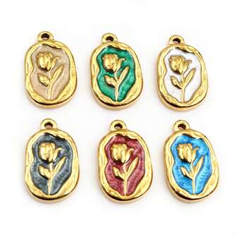 2pcs 20x12mm Stainless Steel Tulip Flower Pendant Charms Enamel DIY Jewelry Making Accessories Findings For Necklace Earrings