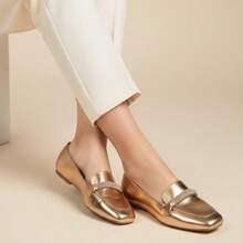 Women's Moccasin Flats With Rhinestones And Square Toe Comfort - Hoa hồng vàng - Xem 5