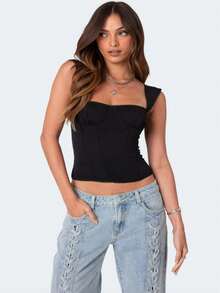 Womenacute;S Vintage Polka Dot Print Halter Neckline Tank Top With Flattering Silhouette - 黑色 - 查看 1