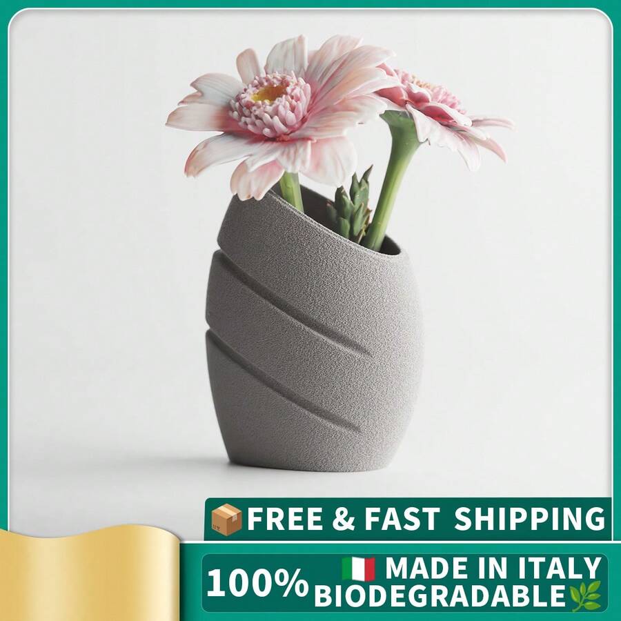 ORIZZONTE Leaf Vase – Graphic Elegance In Minimal Style – Nature Growing In Geometry 10*10*24cm, Ideal For Home Decor, Centerpiece Or Flower Holder, 100% Made In Italy, Shipping From Italy - Grey - View 1
