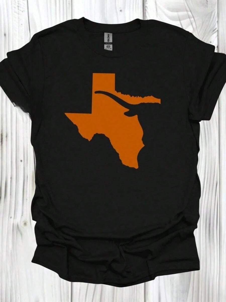 Texas Football Shirt, Texas Horns, Texas Gameday, Texas College Student, Texas Home, Texas College Football, Hook Horns, Texas State Shirt.Jpg Ladies' Printed Shirts, Ladies' Tops, And Printed Short-Sleeve Shirts. Vintage Graphic Casual Short Cotton Shirt Featuring Vintage Art Prints, Humorous Streetwear, And A Spacious And Comfortable Summer Top. - màu đen - Xem 1