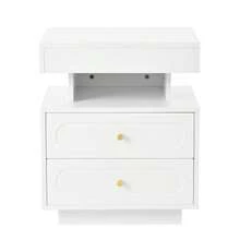 Bedside Table/Nightstand With LED Lighting, Night Chest With 2 Drawers, 1 Open Storage Compartment, White, W50/D40/H60 Cm - White - View 8