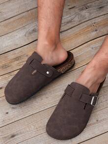 Comfortable Men's Slip-On Casual Mule Shoes, Made Of Soft Material With Strap Design, Suitable For All Seasons - Dark Coffee With Fleece - View 3
