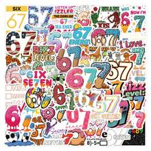 53张卡通图案数字67贴纸，高品质乙烯基装饰用品，可用于装饰水瓶、剪贴簿、日记本、笔记本电脑、保险杠、滑板、电脑、手机等，卡通贴纸 - 彩色 - 查看 1