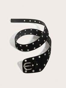 1件装女士复古西部风格铆钉印花多功能腰带 - 黑色 - 查看 2