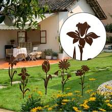 5件套复古锈蚀金属花卉花园插牌 - 户外、庭院和草坪装饰铁艺