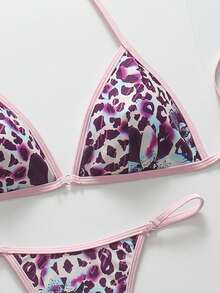 Summer Women Leopard Print Fabric Sexy Beach Bikini Set With Mesh Skirt, Allover Leopard Print With Tie Back Design, Suitable For Beach, Vacation, Valentine's Day - Multicolor - View 9