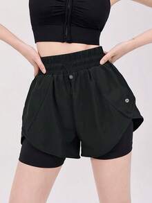 Quần short thể thao nữ 2 trong 1 có lớp lót, nhanh khô, thích hợp cho tập luyện thể dục thường ngày, nhẹ nhàng, phù hợp cho yoga, chạy bộ mùa hè và các hoạt động ngoài trời. - màu đen - Xem 12