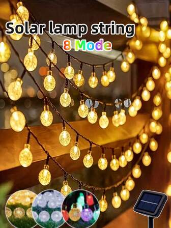 Luces de cadena solares para exteriores - 5 metros 20 LED, 12 metros 100 LED, 22 metros 200 LED, luces de hadas de bola de cristal, con 8 modos de iluminación, adecuadas para jardines, campamentos, decoración navideña, y diversas decoraciones festivas y de fiesta