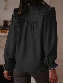 Áo kiểu nữ cao cấp độc đáo, xếp ly, viền bèo kiểu Pháp, cài một hàng khuy, thích hợp cho mùa xuân. - màu đen - Xem 3