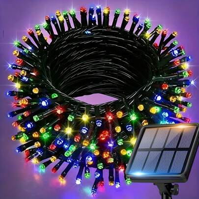 Outdoor Solar LED String Lights - 200/100/50/20 LED Solar Fairy Lights, 8 Lighting Modes, IPX4, Warm/Cool Colors And Multi-Color Flashing Lights, Suitable For Christmas Trees, Gardens, Weddings, Parties, Compatible With Solar Panels