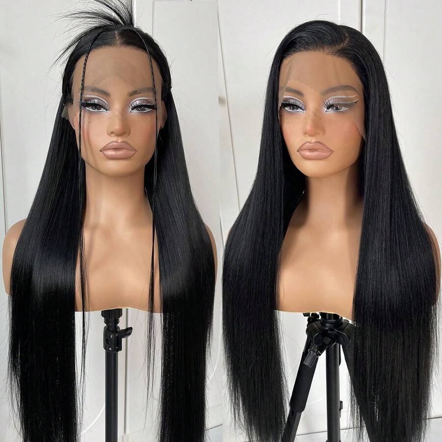 13x4 HD Synthetic Lace Front Wig Pre Plucked Ready To Wear 28 Inch Glueless Straight Lace Front Wig For Women Natural Looking Synthetic Heat Resistant Fiber Lace Wig - màu đen - Xem 1