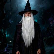 Long Straight Hair With Beard Set For Men Costume Funny Film Character King Jesus Zeus Wizard Cosplay Wigs, White Synthetic Natural Looking Daily Party Wig, Low Temperature Fiber, Beginner Friendly, Perfect For Holiday, Parties & Gifts For Birthday Christmas, Festival Hairpiece-Playing, Stage Props, Etc