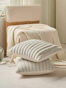 Einfarbige & gestreifte Kaninchenfell Dekorative Kissenbezüge, umkehrbare Holländische Leinwand Stoffe, quadratische Kissenhülle, weiches Samt Material, moderne Dekoration für Sofa, Schlafzimmer, Studentenwohnheim, Herbstdekoration, Raumdekoration