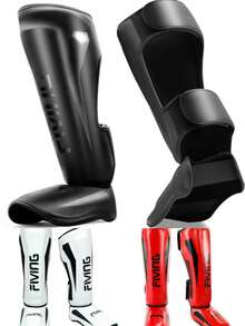 FIVING 1 对泰拳护胫，适合男士、女士和青少年，厚 PU 衬里，耐用舒适，保护胫骨、脚踝，适合跆拳道、MMA、拳击训练和陪练，有红色、黑色、白色、S/M/L/XL 码可选